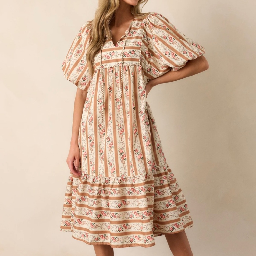 NWT Cool Traces Puff Sleeve Midi Dress L